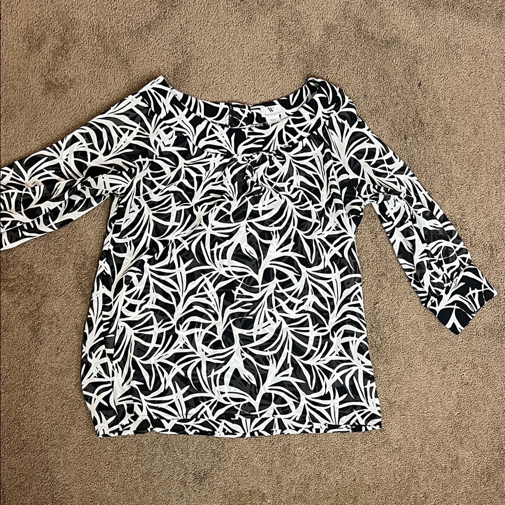 Worthington Monochrome Leaf Print Blouse